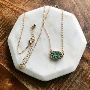 Chameleon Green & Gold Dainty Druzy Layer Necklace Jewelry Minimalist Stone Boho